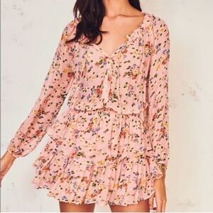 LoveShackFancy Popover Dress Pink and Orange Ruffled Tiered Sundress